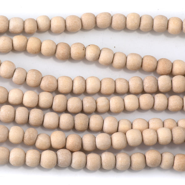 Natural White Wood 6mm Round Bead - 15-16 Inch