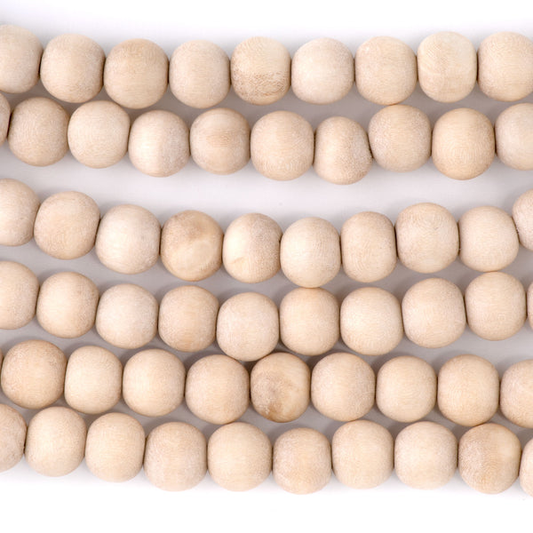 Natural White Wood 8mm Round Bead- 15-16 Inch