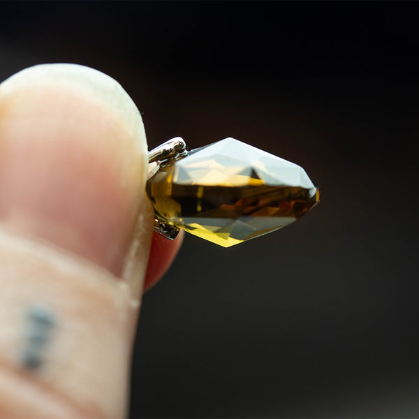 Whiskey Quartz 12mm Faceted Coin Pendant with .925 Sterling Silver Bail
