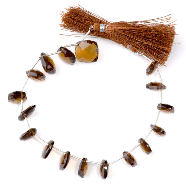 Whiskey Quartz 10mm Faceted Square Drops - 9 Inch