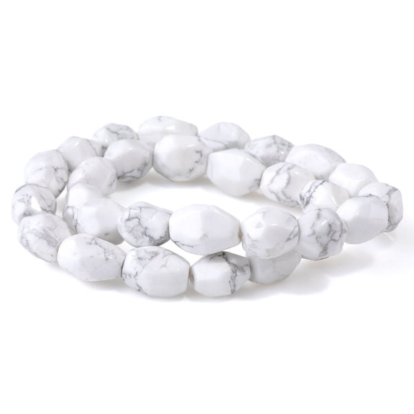 White Howlite 10x14mm Faceted Nugget - 15-16 Inch