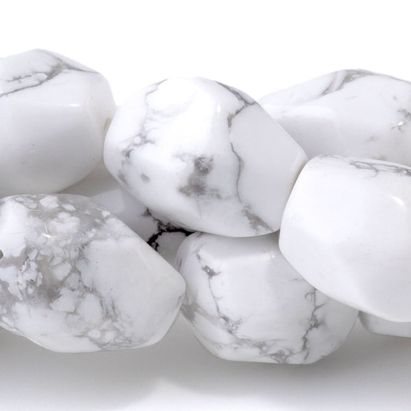 White Howlite 10x14mm Faceted Nugget - 15-16 Inch