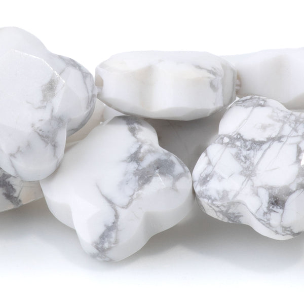 White Howlite 13mm Faceted Clover - 15-16 Inch