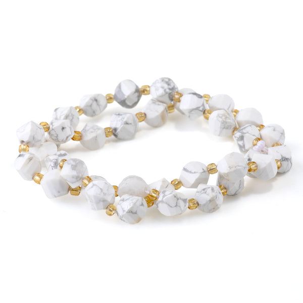 White Howlite 7x8mm Faceted Swirl Oval - 15-16 Inch