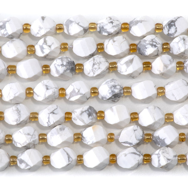 White Howlite 7x8mm Faceted Swirl Oval - 15-16 Inch