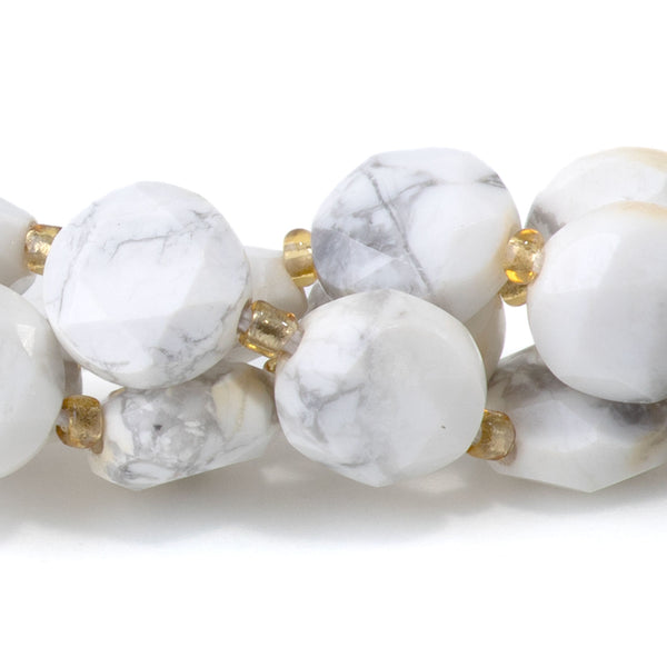 White Howlite 8mm Star Cut Coin - 15-16 Inch
