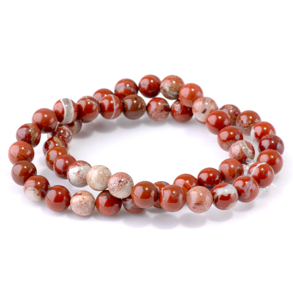 White Lace Red Jasper 8mm Round - 15-16 Inch