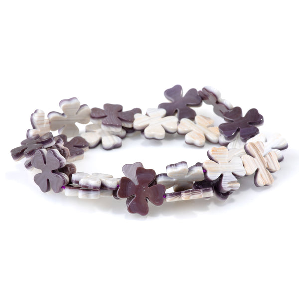 Wampum Shell 15mm Clover Bead - 15-16 Inch