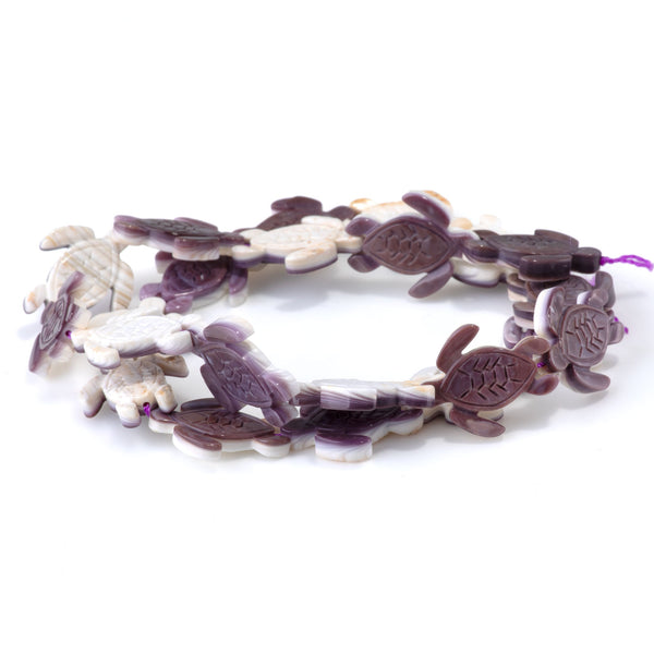 Wampum Shell 16x20mm Carved Turtle Bead - 15-16 Inch