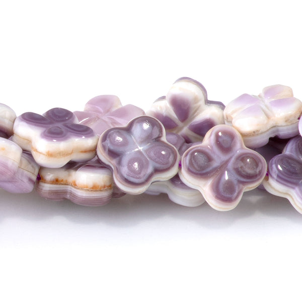 Wampum Shell 8-9mm Carved Clover Bead - 15-16 Inch