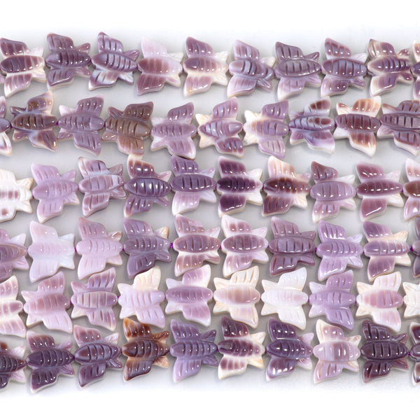 Wampum Shell 8x11mm Carved Butterfly Bead - 15-16 Inch