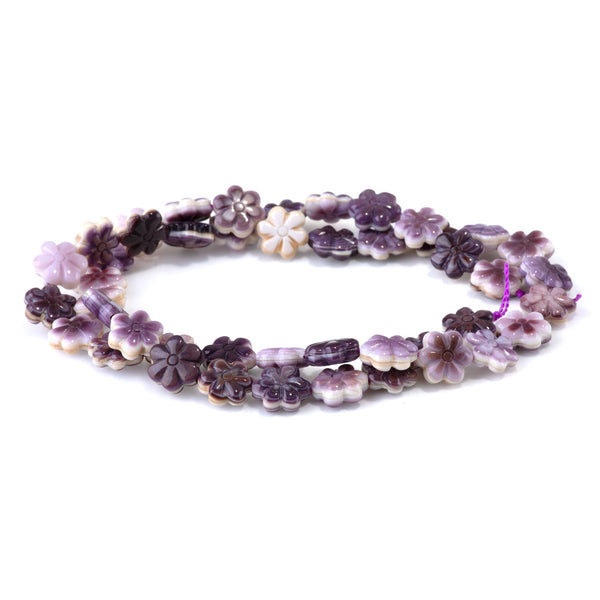Wampum Shell 9mm Carved Flower Bead - 15-16 Inch