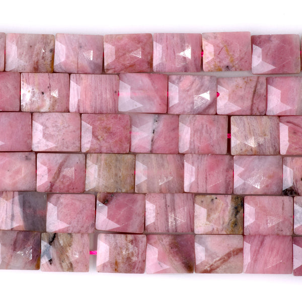 Wood Rhodonite 8x10mm Faceted Rectangle - 15-16 Inch