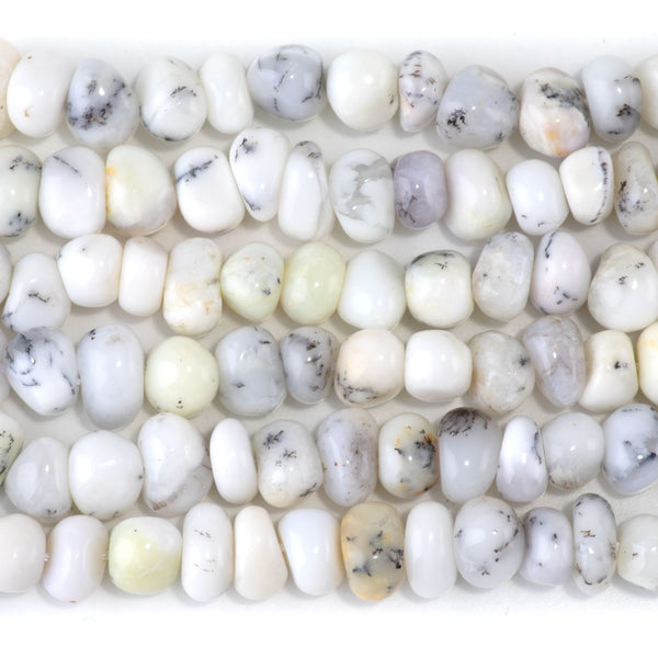 Yellow Moss Opal 8x10-9x13mm Side Drilled Pebble - 15-16 Inch