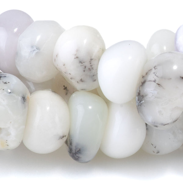 Yellow Moss Opal 8x10-9x13mm Side Drilled Pebble - 15-16 Inch