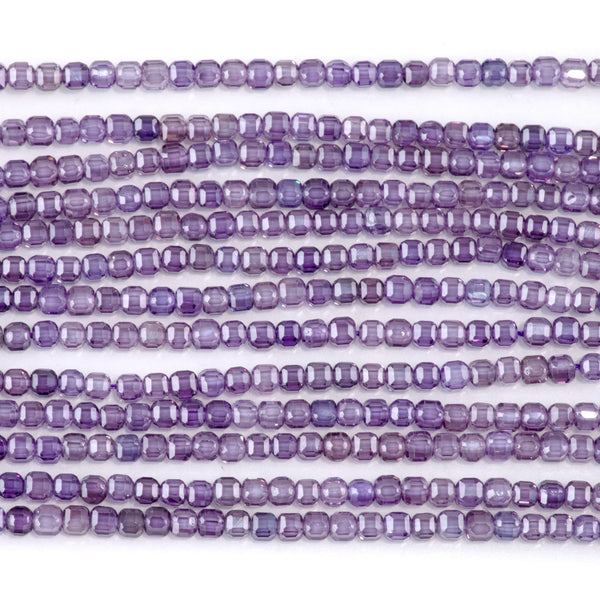 Cubic Zirconia (CZ) Purple Amethyst 3mm Faceted Cube  - 15-16 Inch