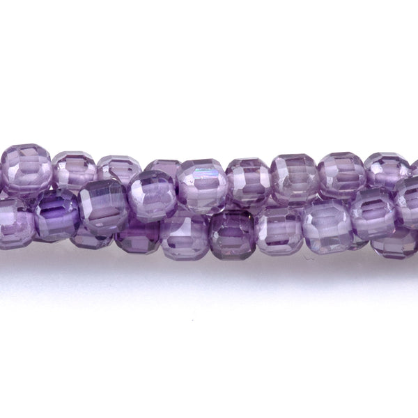 Cubic Zirconia (CZ) Purple Amethyst 3mm Faceted Cube  - 15-16 Inch