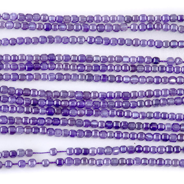 Cubic Zirconia (CZ) Dark Purple 3mm Faceted Cube - 15-16 Inch