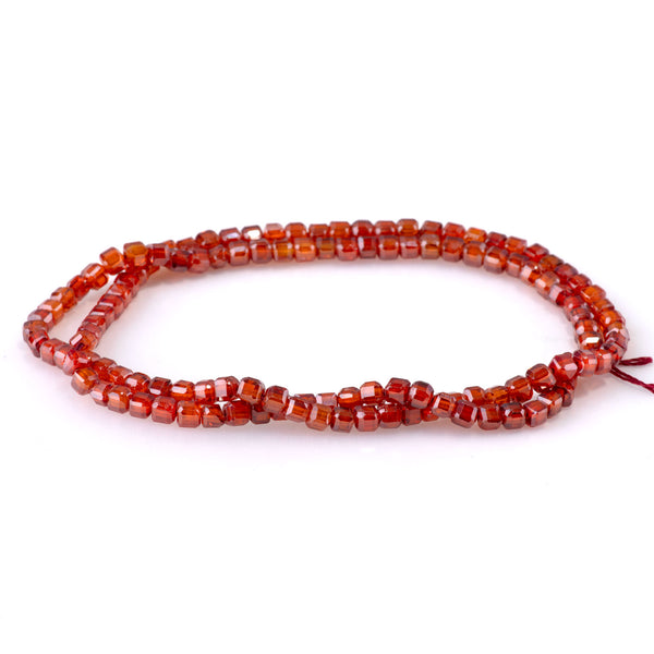 Cubic Zirconia (CZ) Red Garnet 3mm Faceted Cube - 15-16 Inch