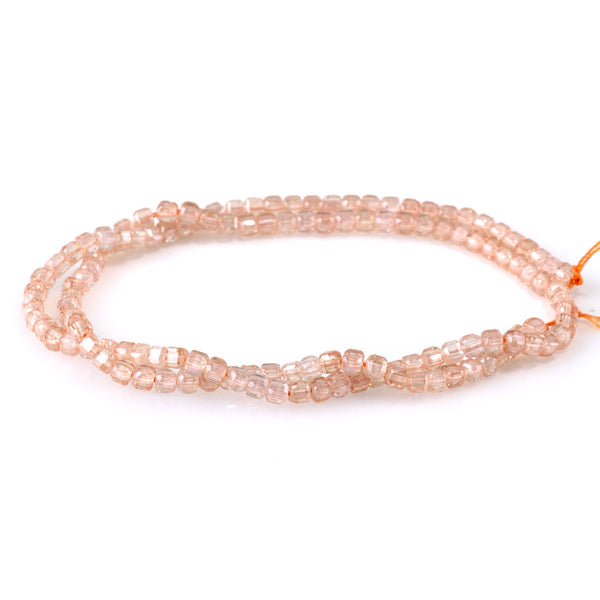 Cubic Zirconia (CZ) Light Champagne 3mm Faceted Cube  - 15-16 Inch