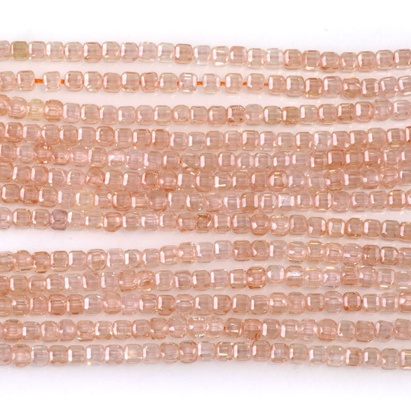 Cubic Zirconia (CZ) Light Champagne 3mm Faceted Cube  - 15-16 Inch