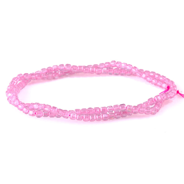 Cubic Zirconia (CZ) Pink 3mm Faceted Cube  - 15-16 Inch