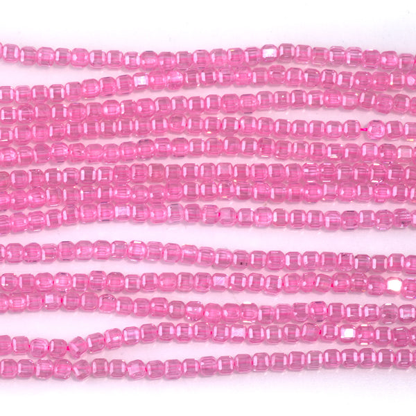 Cubic Zirconia (CZ) Pink 3mm Faceted Cube  - 15-16 Inch