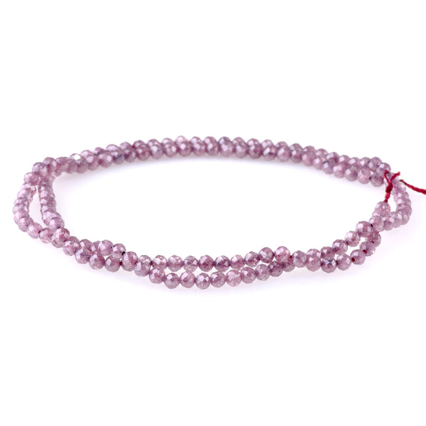 Cubic Zirconia (CZ) 3mm Round Light Smoky Rhodonite Faceted (Synthetic) - 15-16 Inch