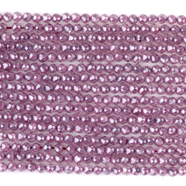Cubic Zirconia (CZ) 3mm Round Light Smoky Rhodonite Faceted (Synthetic) - 15-16 Inch