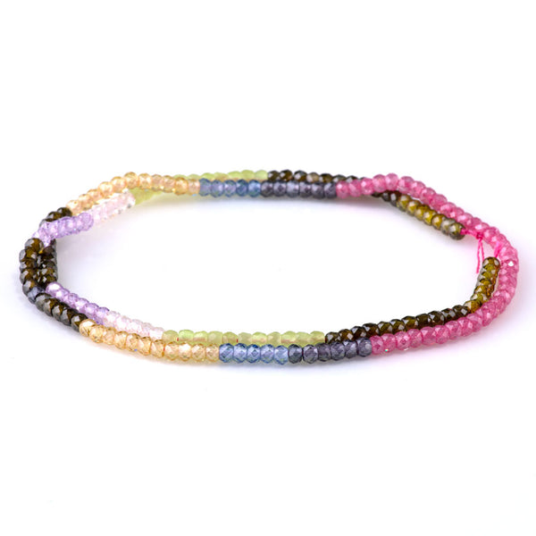 Cubic Zirconia (CZ) 2x3mm Faceted Rondelle 10 Multi Color Banded - 15-16 Inch