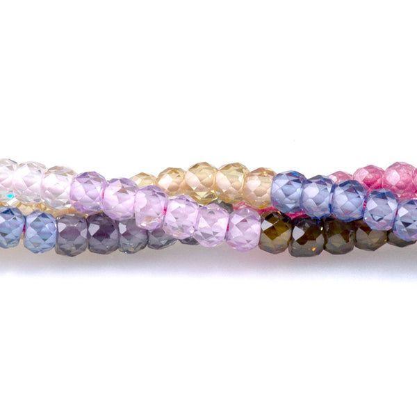 Cubic Zirconia (CZ) 2x3mm Faceted Rondelle 10 Multi Color Banded - 15-16 Inch