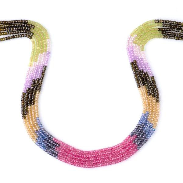 Cubic Zirconia (CZ) 2x3mm Faceted Rondelle 10 Multi Color Banded - 15-16 Inch