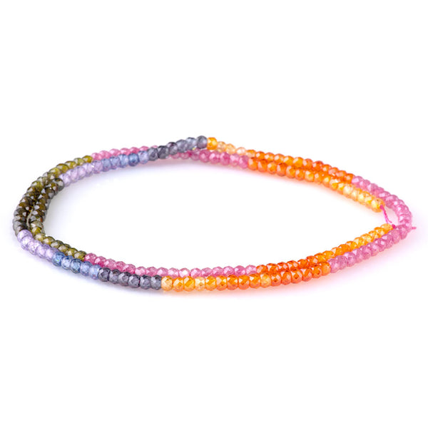 Cubic Zirconia (CZ) 2x3mm Faceted Rondelle 9 Multi Color Banded - 15-16 Inch