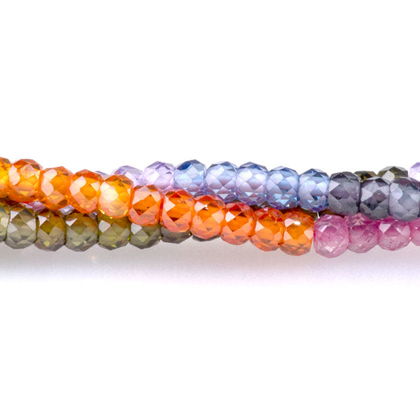 Cubic Zirconia (CZ) 2x3mm Faceted Rondelle 9 Multi Color Banded - 15-16 Inch