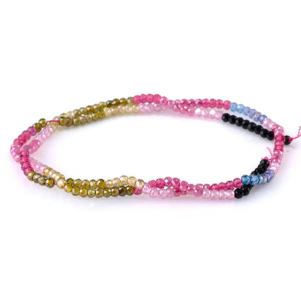 Cubic Zirconia (CZ) 2x3mm Faceted Rondelle Green, Pink, & Purple Banded - 15-16 Inch