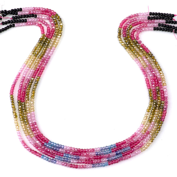 Cubic Zirconia (CZ) 2x3mm Faceted Rondelle Green, Pink, & Purple Banded - 15-16 Inch