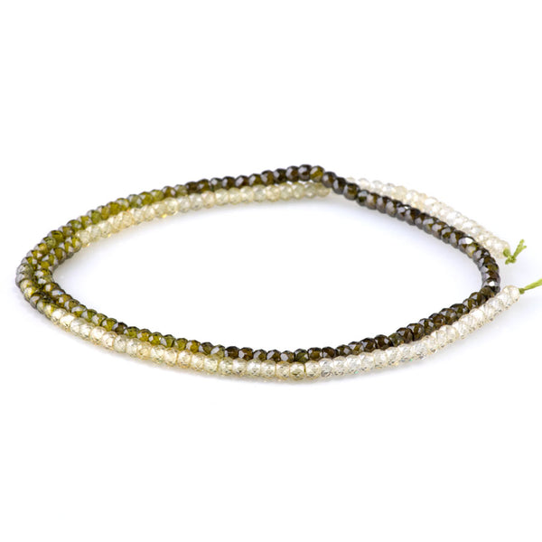 Cubic Zirconia (CZ) 2x3mm Faceted Rondelle Green Banded - 15-16 Inch