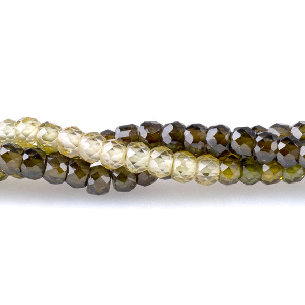Cubic Zirconia (CZ) 2x3mm Faceted Rondelle Green Banded - 15-16 Inch