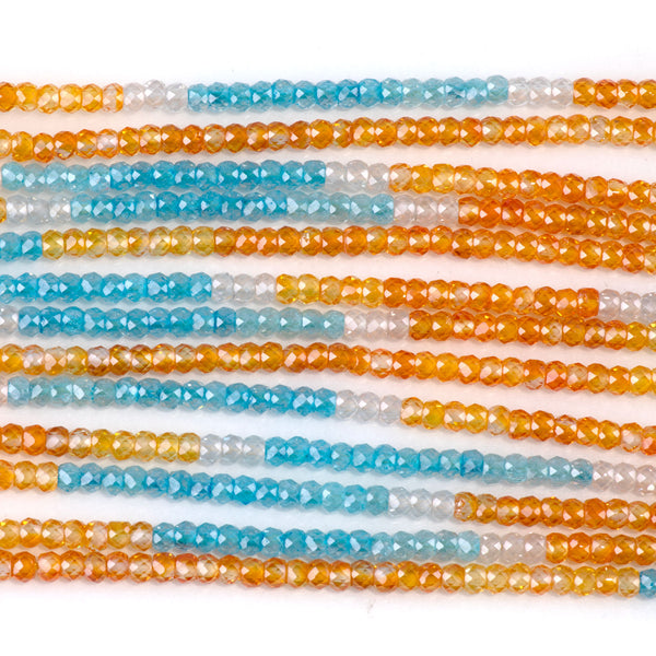 Cubic Zirconia (CZ) 2x3mm Faceted Rondelle Orange & Blue Banded - 15-16 Inch