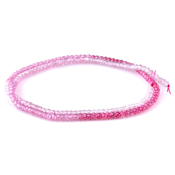 Cubic Zirconia (CZ) 2x3mm Faceted Rondelle Pink Banded - 15-16 Inch