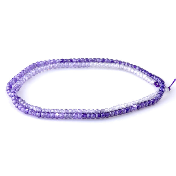 Cubic Zirconia (CZ) 2x3mm Faceted Rondelle Purple Banded - 15-16 Inch