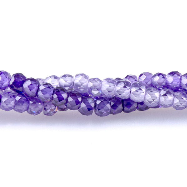 Cubic Zirconia (CZ) 2x3mm Faceted Rondelle Purple Banded - 15-16 Inch