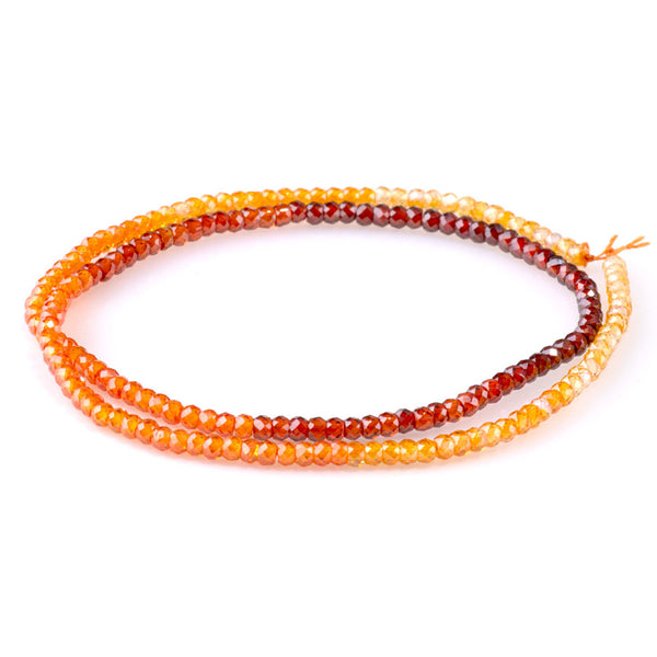 Cubic Zirconia (CZ) 2x3mm Faceted Rondelle Red & Orange Banded - 15-16 Inch