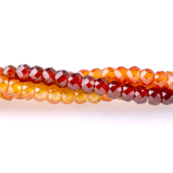 Cubic Zirconia (CZ) 2x3mm Faceted Rondelle Red & Orange Banded - 15-16 Inch